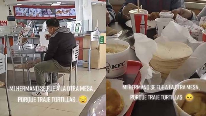 Su familia metió tortillas al KFC, se molesta y se cambia de mesa