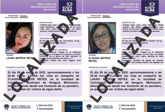 Las dos hermanas que fueron privadas de su libertad por hombres armados, que las sacaron a la fuerza de su vivienda en el municipio de Senguio