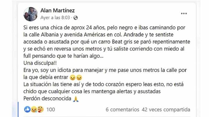 Joven pide perdón a una desconocida por asustarla sin querer