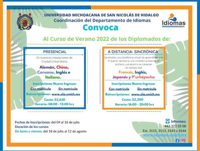 Departamento de idiomas de la UMSNH anuncia cursos de verano