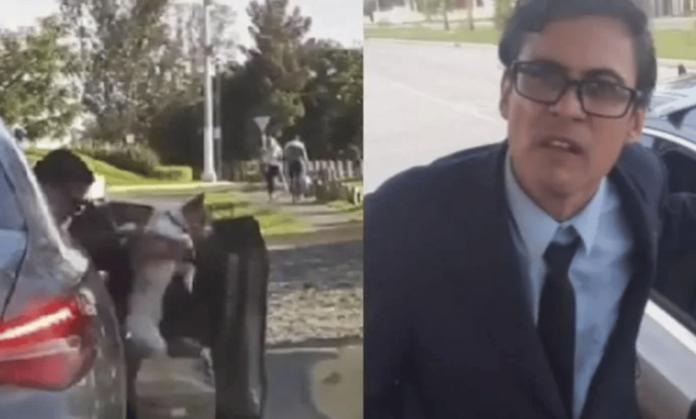 Hombre abandona a un perrito en plena calle y jóvenes lo confrontan