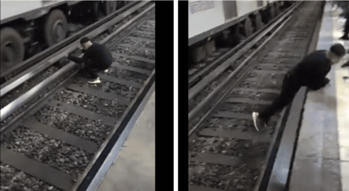 Joven se avienta a las vías del metro para ponerse a bailar