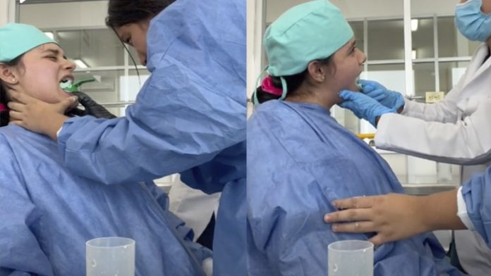 VIDEO: Practicantes de odontología se les complica y sale mal 