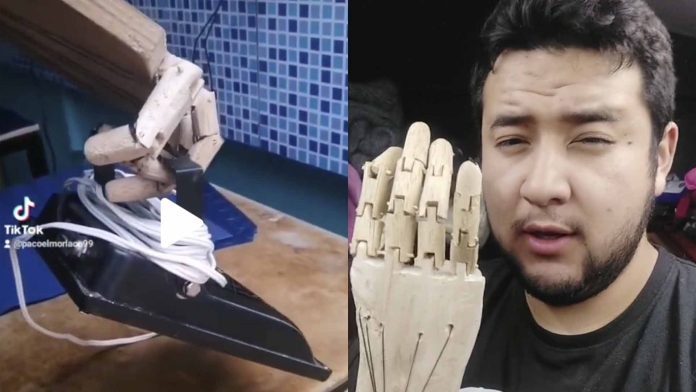 Hombre pierde su mano y construye una prótesis hecha de madera