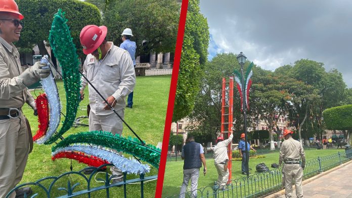 ¡Viva México! Colocan decoraciones patrias en el Centro Histórico de Morelia