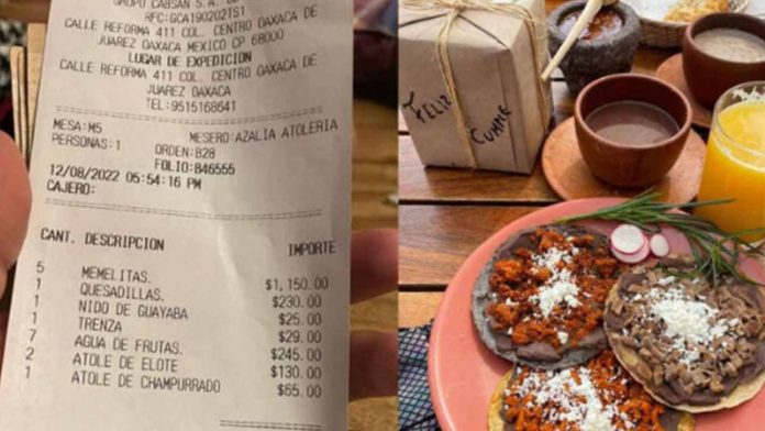 Familia pide orden de 5 memelitas y les cobran cuenta de casi 2 mil pesos