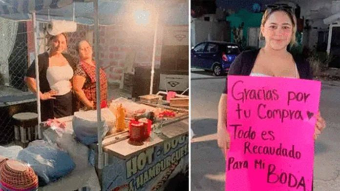 Pareja vende hot dogs para pagar gastos de su boda