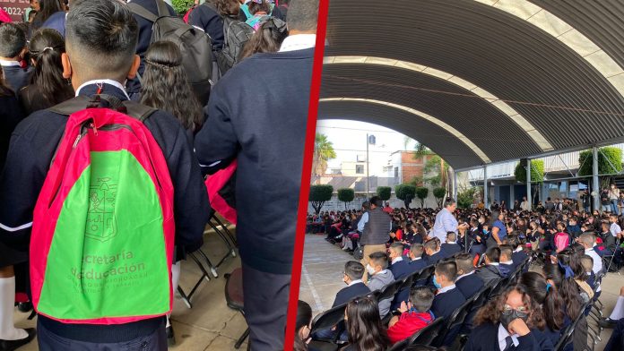 Regalan mochilas y útiles a jóvenes en secundaria de Morelia