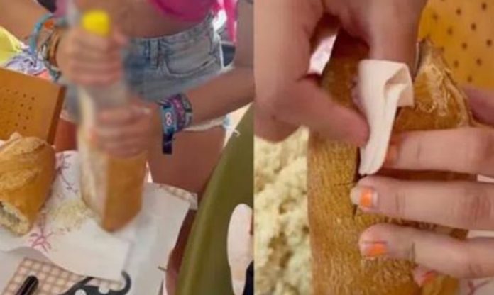 VIDEO: Meten botella a un festival de música adentro de un sándwich 