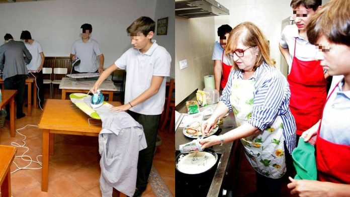 Escuela promueve que sus alumnos aprendan a lavar, planchar y cocinar