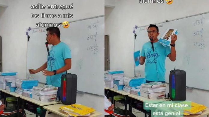 VIDEO: Maestro entrega libros a alumnos como vendedor de cobertores del tigre