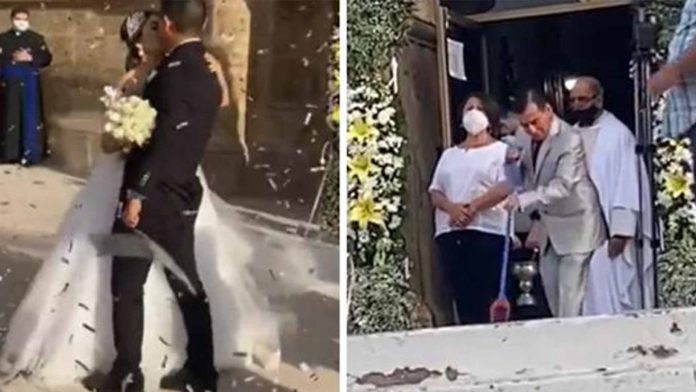 Sacerdote pone a barrer al padre de la novia por tirar confeti en la iglesia