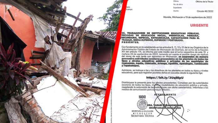 Por sismo suspenden clases en 8 municipios de Michoacán