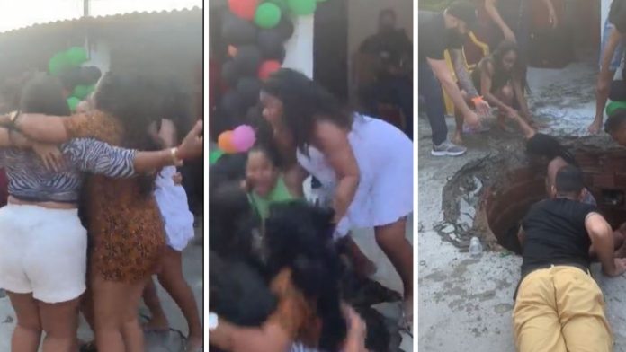 VIDEO: Mujeres caen en socavón mientras bailaban en una fiesta