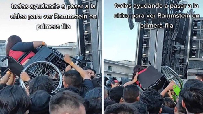Fans de Rammstein cargan a mujer en silla de ruedas