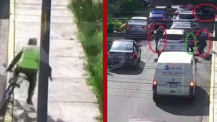 Policía en bicicleta esquiva balas y frustra un asalto