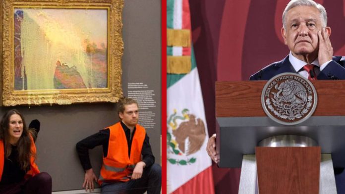 AMLO critica a los activistas que dañan obras de arte en sus protestas