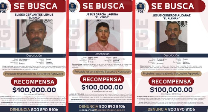 Ofrece FGE recompensa para la detención de tres presuntos secuestradores