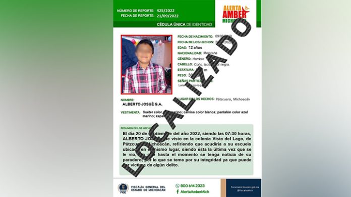 Localiza FGE a adolescente de 12 años, reportado como desaparecido en Pátzcuaro