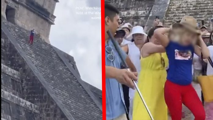 Viral: Mujer sube a pirámide de Chichen Itzá y Turistas piden 