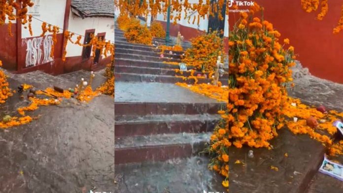 VIDEO: Intensa lluvia arrasó con mega altar de muertos en Tacámbaro