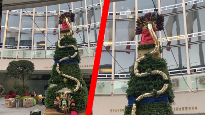 Instalan en Senado árbol de Navidad decorado con Quetzalcóatl
