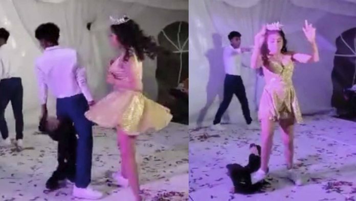 Niño se atraviesa durante vals y quinceañera lo pisotea