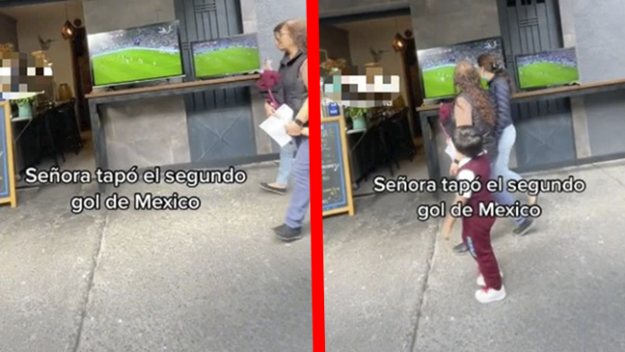 Aficionado le reclaman a mujer que se atravesó en el segundo gol y no lo dejó ver