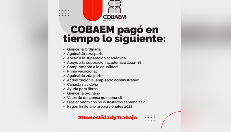 Ya fueron otorgados los aguinaldos a 3 mil 772 profesores del COBAEM Ya fueron otorgados los aguinaldos a 3 mil 772 profesores del COBAEM
