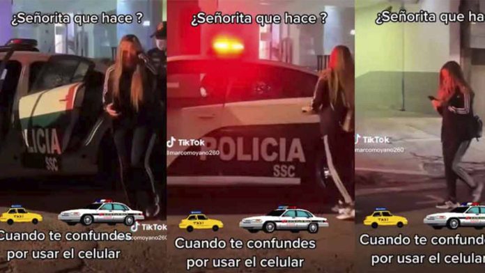 Mujer se distrae y confunde patrulla con un taxi que había solicitado