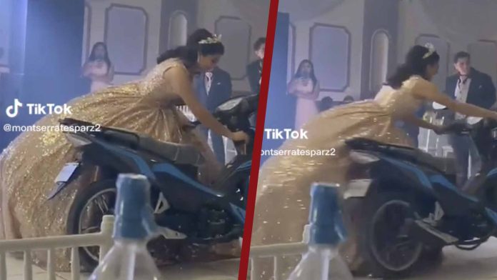 Quinceañera recibe motocicleta como regalo y la choca durante vals