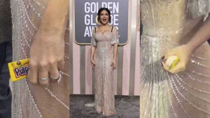 Salma Hayek lleva Pulparindo a la ceremonia de entrega de los Globos de Oro