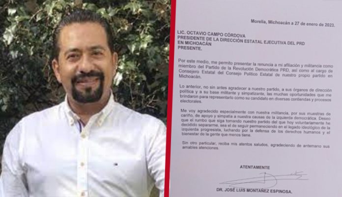 Tras 20 años en el PRD José Luis Montañez Espinosa anuncia su renuncia