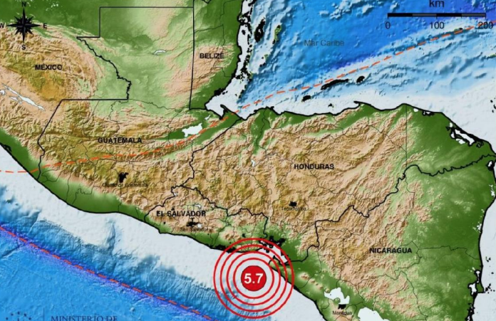 Se reporta sismo de magnitud 5.7 se registro cerca de la costa de El Salvador 
