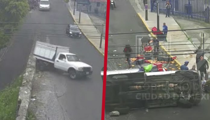 Se vuelca camioneta y vecinos ayudan a recoger la mercancía en vez de robarla