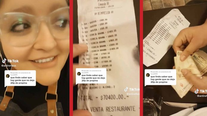 Mesera se queja porque le dejaron 15 pesos de propina