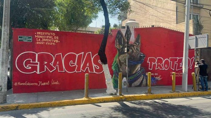 Realizan mural en Tlanepantla para homenajear a Proteo el perrito rescatista