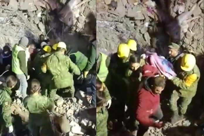 VIDEO: Ejército mexicano rescata de los escombros a una mujer en Turquía