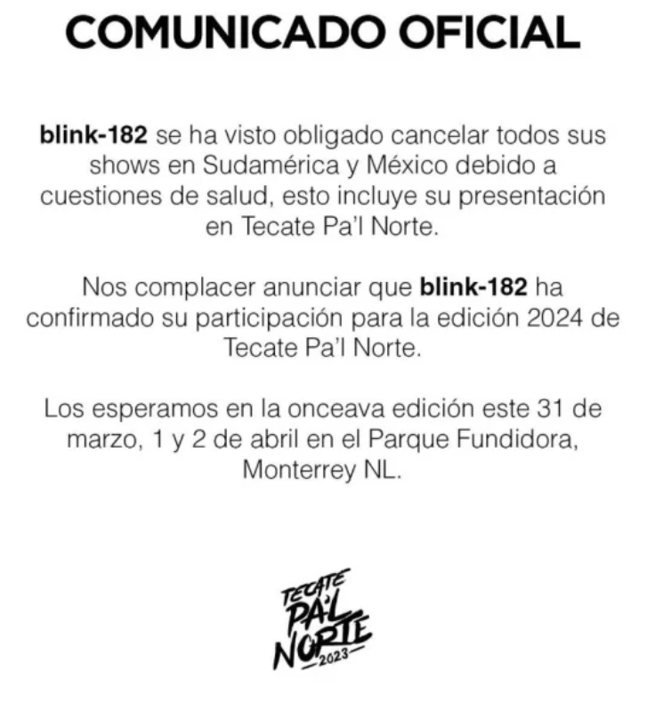 Blink-182 cancela sus conciertos en México