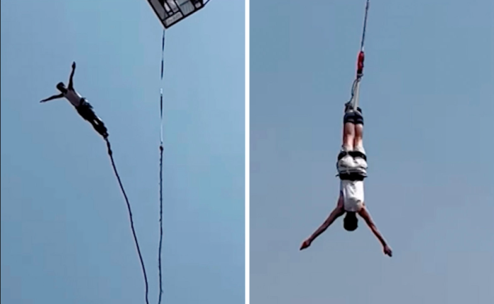 Turistica brinca del bungee y se rompe la cuerda