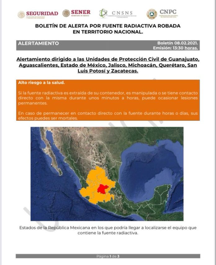 Comisión de Seguridad Nuclear alerta por robo de equipo radioactivo en Guanajuato