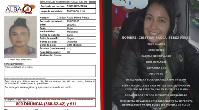Piden ayuda para localizar a Paola; privada de la libertad en Moreleón
