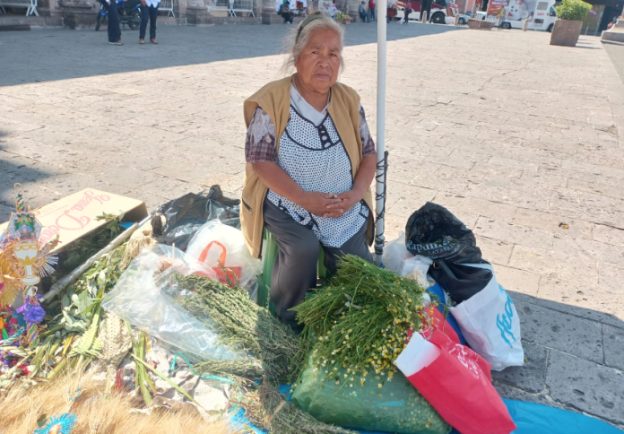 María mujer de 72 años pasa más de 12hrs esperando a vender sus palmas