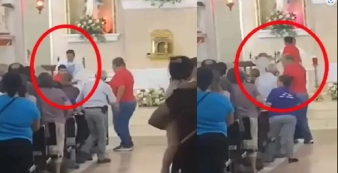 Sacerdote saca a empujones a hombre que interrumpió misa