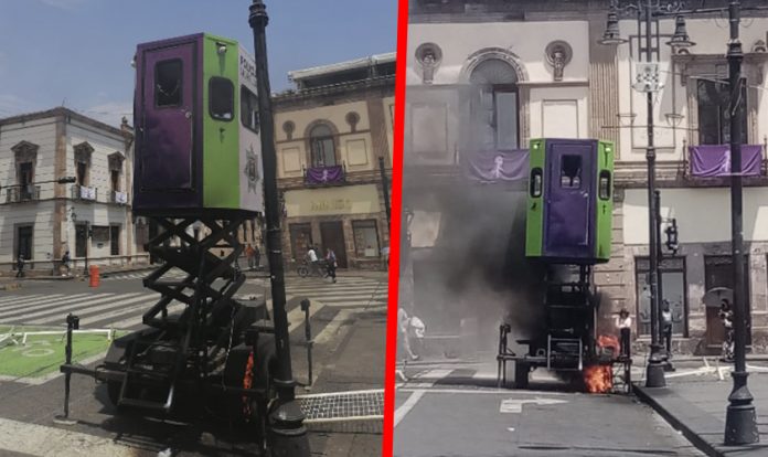 Manifestantes de Arantepacua municipio de Nahuatzen Michoacán, incendiaron una torre de vigilancia de la Policía de Morelia, después de un intento fallido de entrar a la misma.
