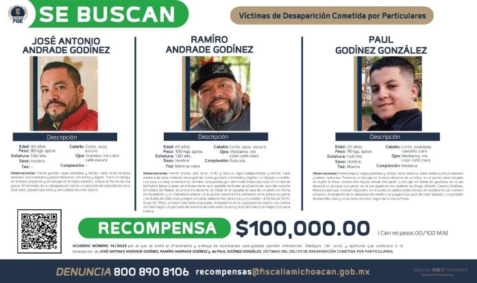 Ofrece FGE recompensa para localizar a tres personas víctimas del delito de desaparición