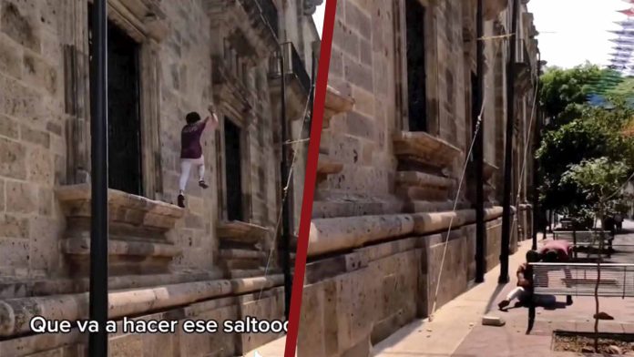 Joven daña palacio de gobierno haciendo parkour