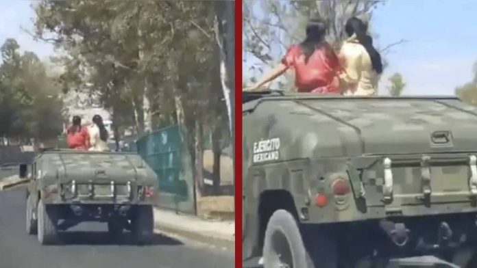 Quinceañera usa un vehículo del ejército como limusina
