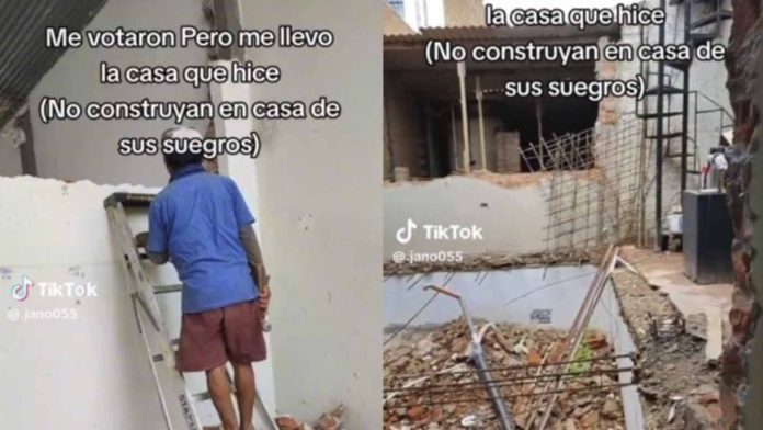 Hombre destruye la casa que construyó en el terreno de sus suegros