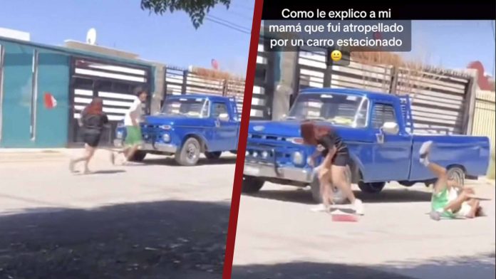 Joven es atropellado por un auto estacionado